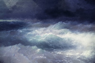 Entre as ondas. Pintura de Ivan Konstantinovich Alvazosky (1817-1900). Óleo sobre tela, 285 x 429 cm de Ivan Konstantinovich Alvazosky