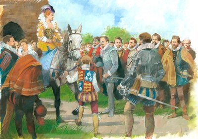 Elizabeth I sendo recebida no Castelo Kenilworth, década de 1570, c1990-2010 de Ivan Lapper