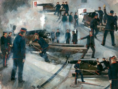 Tripulação de armas, casamatas da bateria de Dartmouth Point, Castelo de Dartmouth, final do século 19, década de 1990. de Ivan Lapper