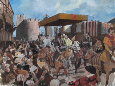 Vista reconstruída do cortejo de coroação do Rei Eduardo VI a sair da Torre de Londres em 1547 de Ivan Lapper