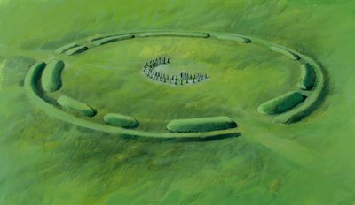Stonehenge: terceira fase, que começa com a colocação das pedras azuis num duplo crescente de Ivan Lapper