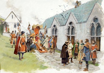 O pátio insular do castelo do conde Ricardo em Tintagel no século XIII (aguarela sobre papel) de Ivan Lapper