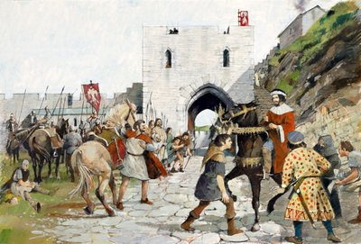 O pátio medieval do Castelo de Tintagel (aguarela sobre papel) de Ivan Lapper