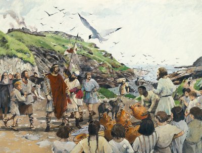 Castelo de Tintagel Lendário local de nascimento do Rei Arthur, Cornwall, Idade das Trevas, 1994. de Ivan Lapper