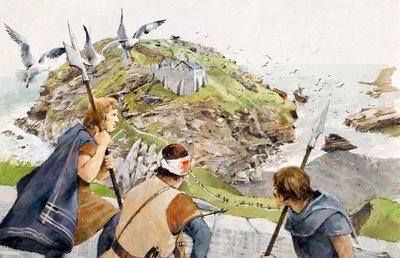 Castelo de Tintagel em 1230 d.C. (aguarela sobre papel) de Ivan Lapper