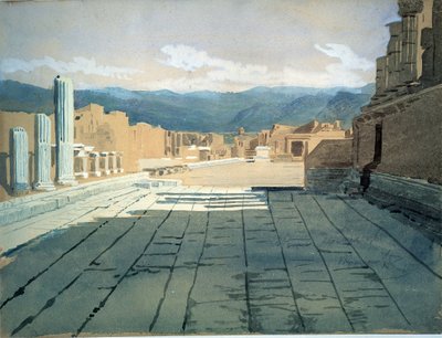Pompei (Itália) (Pompeii). Vistas do fórum das ruínas romanas na baía de Nápoles, em frente ao Monte Vesúvio. Trabalho de Ivan Nikolayevich Kramskoi (1837-1887), aguarela sobre papel de Ivan Nikolaevich Kramskoy