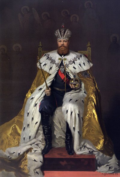 Álbum de coroação do czar Alexandre III da Rússia (1845-1894) e da imperatriz Maria Feodorovna (Dagmar da Dinamarca) (1847-1928) - Retrato de coroação do imperador Alexandre III (do álbum de coroação) de Kramskoi, Ivan Nikolayevich (Nicolaie) de Ivan Nikolaevich Kramskoy