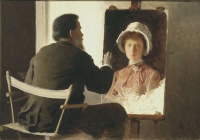 Kramskoy pintando um retrato de sua filha, 1884 de Ivan Nikolaevich Kramskoy