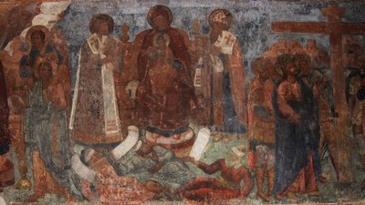 Afresco na Catedral de Nossa Senhora do Signo, Novgorod, início do século XVIII. de Ivan Yakovlevich Bakhmatov