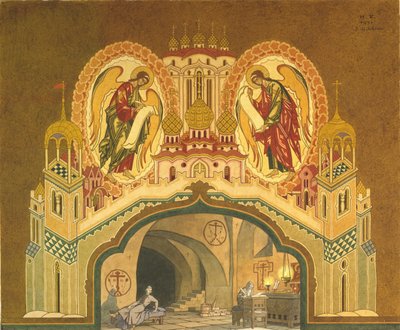 Mosteiro de Chudov. Cenografia da ópera Boris Godunov de M. Musorgsky, 1930 de Ivan Yakovlevich Bilibin