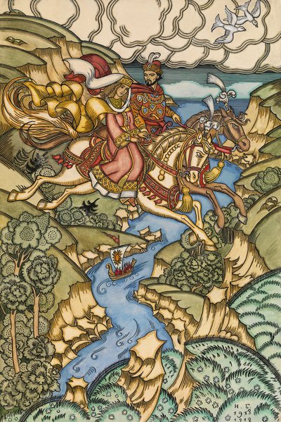 Ilustração para o conto de fadas Marya Morevna, 1913-1915 de Ivan Yakovlevich Bilibin