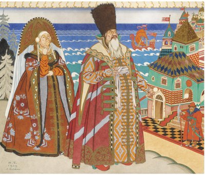 Ilustração para o conto de fadas do czar Saltan de A. Pushkin de Ivan Yakovlevich Bilibin