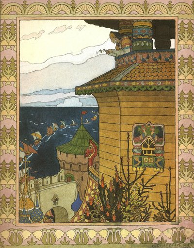 Ilustração para o conto de fadas O Pato Branco, 1902 de Ivan Yakovlevich Bilibin