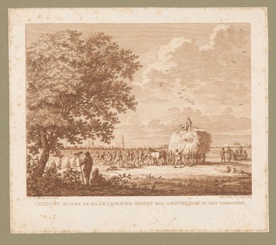 Paisagem com agricultores de feno com Amsterdão no horizonte
Vista exterior de Haarlemmer-Poort com Amsterdam no horizonte (título sobre o objecto) de Izaak Jansz. de Wit