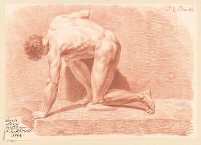 Nu masculino ajoelhado, vista lateral (2º prêmio 1804) de Izaak Riewert Schmidt