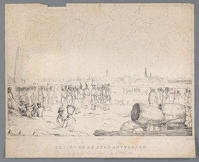 Vista da cidade de Antuérpia no dia seguinte ao bombardeamento, em 28 de Outubro de 1830 (título sobre o objecto) de Izaak Schouman
