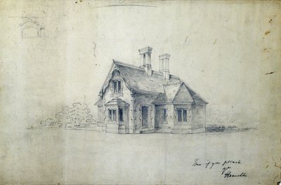 Station House, c.1850 (lápis sobre papel) de J.A. Davies