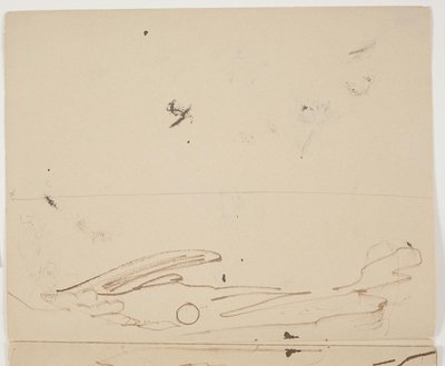 Paisagem montanhosa do sul da França com vegetação em primeiro plano (metade superior do esboço de dupla face) de J.A. Jerichau