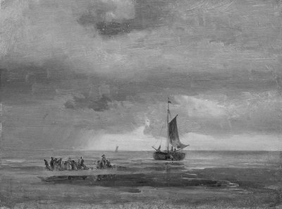 Praia plana ao pôr do sol de Johan Christian Dahl