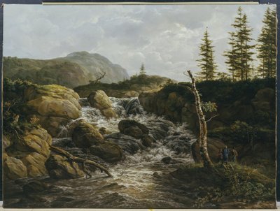 Paisagem montanhosa com uma cachoeira, Noruega de Johan Christian Dahl