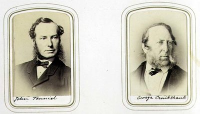 Retratos de Sir John Tenniel (1820-1914) e George Cruikshank (1792-1878) c.1860 (estampado em albúmen) de J.C. Watkins