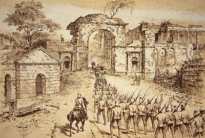 General Outram entrando nas defesas da Residência, Lucknow, em 25 de setembro de 1858, à frente da força de alívio de Havelock (lito) de J.F. (after) Weedon