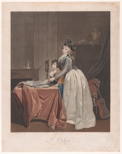 Retrato de Louise Sébastienne Danton com enteado atrás de um espelho óptico
L