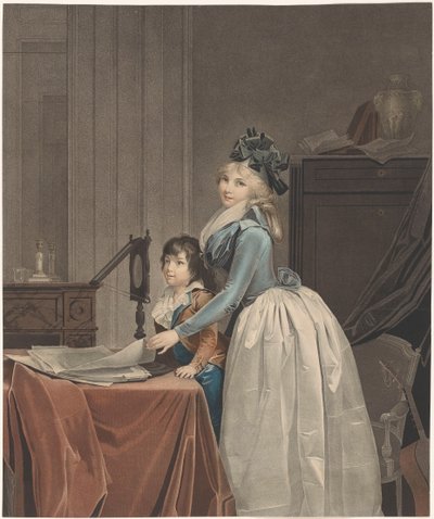Retrato de Louise Sébastienne Gély com enteado atrás de um espelho óptico
L