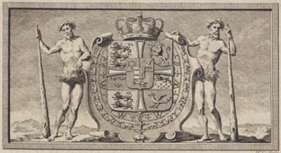 O brasão de armas dinamarquês com os selvagens como portadores de escudo de J.F. Clemens