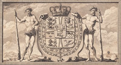 O brasão de armas dinamarquês com os selvagens como portadores de escudo de J.F. Clemens