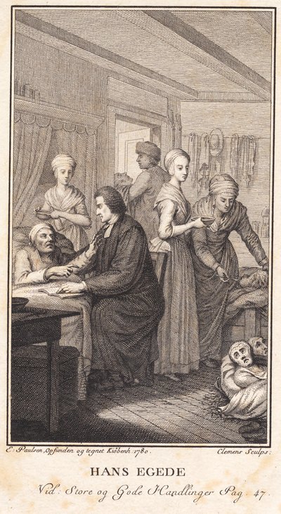 Hans Egede cuida dos groenlandeses doentes de J.F. Clemens
