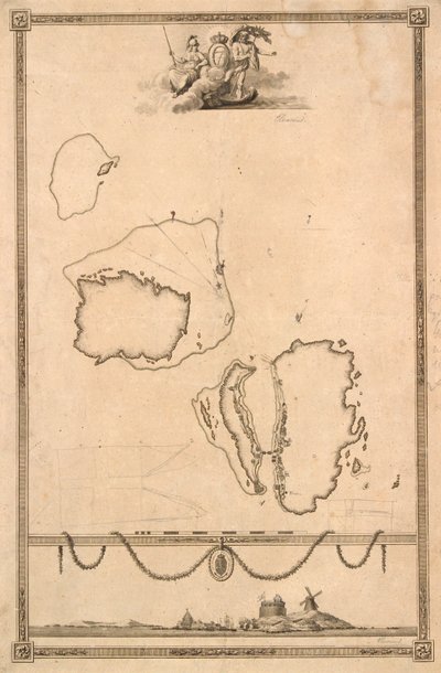 Título vinheta e prospecto para o mapa de Christiansø de J.F. Clemens