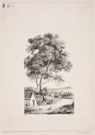 Passeando em uma estrada, para as árvores altas à esquerda de J.F. Møller
