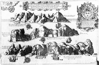A ilha de Santa Helena, ilustração de Linschotens Itinerario, 1596 de J.H. van Linschoten