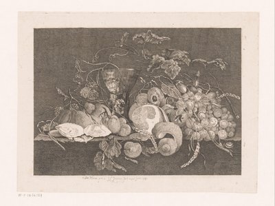 Natureza morta com frutos e ostras
Galerie des peintres flamands, hollandais et allemands de Le Brun (título da série) de J.L.L.C. Zentner