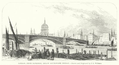 Londres, de Bankside, abaixo da ponte Southwark (gravura) de J.L. (after) Williams