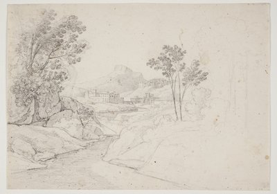 Estudo paisagístico com edifícios junto a ribeiras. Itália de J.L. Lund