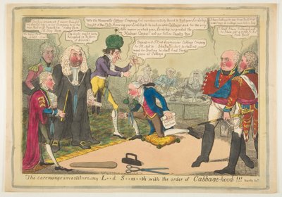 A Cerimônia de Investidura de My L**d S**m**th com a Ordem de Couve-hood, ca. junho de 1819. de JL Marks