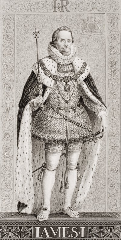 James I (1566-1625) de "Ilustrações da História Escocesa e Inglesa", Volume I de J.L. Williams
