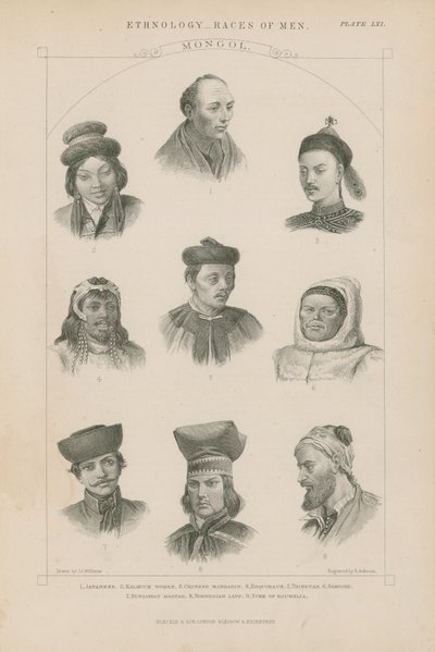 Nove faces de diferentes raças mongóis de J.L. Williams