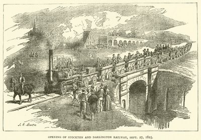 Abertura de Stockton e Darlington Railway, 27 de Setembro de 1825 (gravura) de J.R. Brown