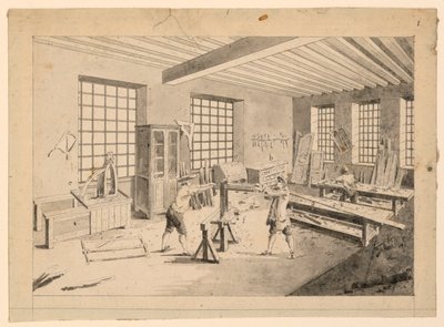 A oficina de um marceneiro da Enciclopédia de Diderot de J.R. Lucotte