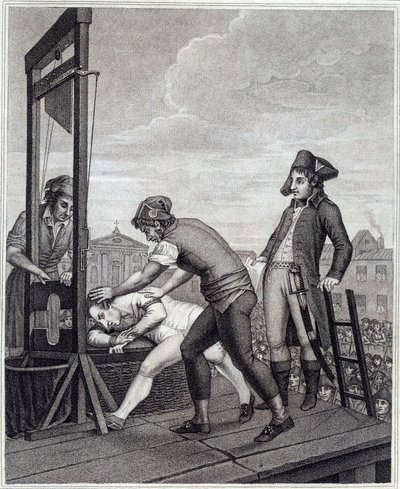 A execução de Maximilian de Robespierre (1758-1794) tem a guilhotina em 28/07/1794 no Place de la Concorde Engraving de James Idnarpila depois de J. Beys. 1799, aproximadamente. Paris, Musee Carnavalet de J. (after) Beys