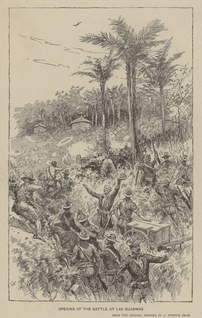 Abertura da Batalha em Las Guasimas (litho) de J. (after) Steeple Davis