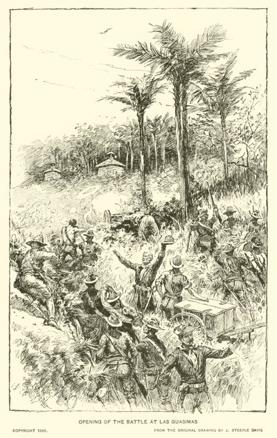 Abertura da Batalha em Las Guasimas (litho) de J. (after) Steeple Davis