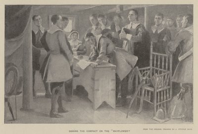 Assinatura do compacto no "Mayflower" (litho) de J. (after) Steeple Davis