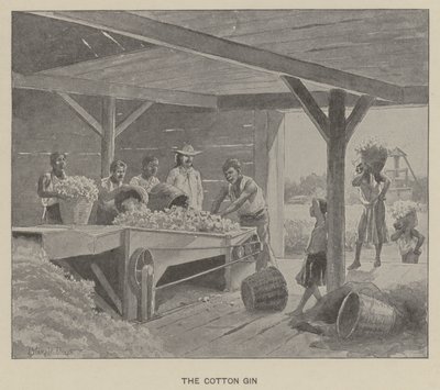 O gin de algodão (litho) de J. (after) Steeple Davis