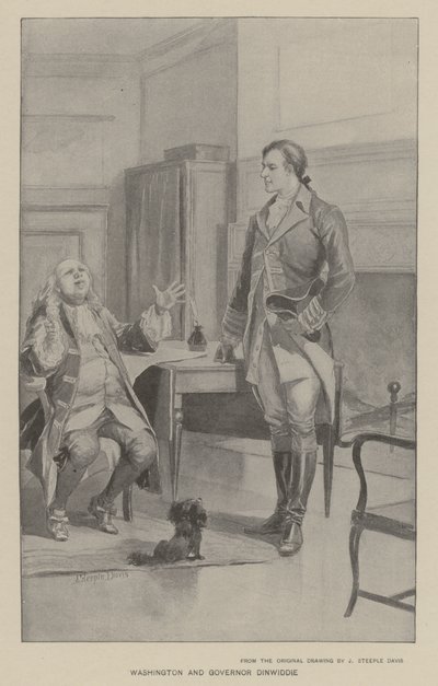 Washington e o Governador Dinwiddie (litho) de J. (after) Steeple Davis