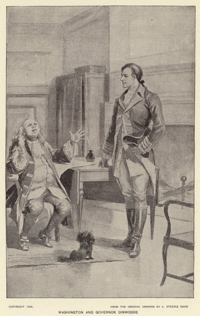 Washington e o Governador Dinwiddie (litho) de J. (after) Steeple Davis