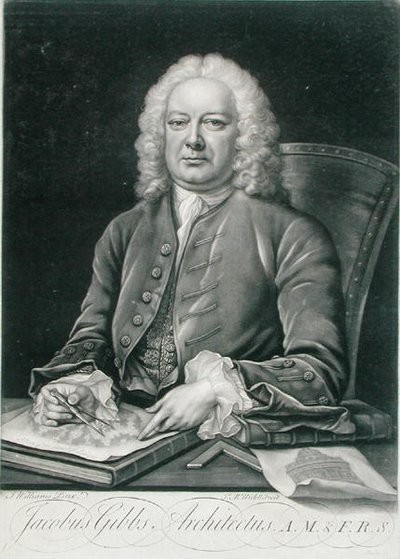 Retrato de James Gibbs (1682-1754) gravado por James McArdell (c.1729-65) (gravura) de J. (after) Williams